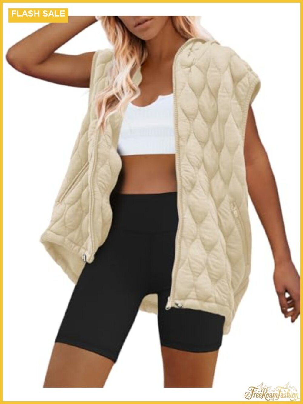 Womens Oversized Quilted Puffer Vest Hooded Zip Up Sleeveless Winter Jacket